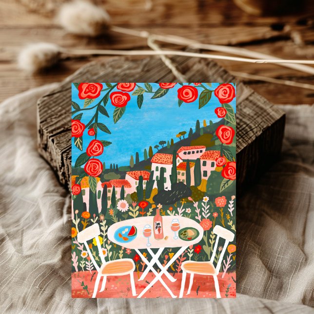 Postal Almuerzo con una pintura de Gouache en el campo (Lunch with A View Countryside Gouache Painting Postcard
)