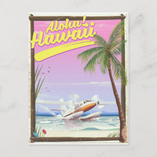 Postal ¡Aloha! Afiche de viaje al estilo de la época de H
