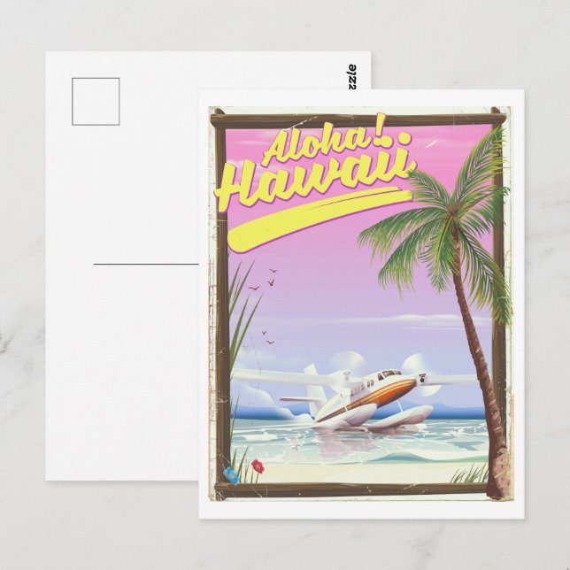 Postal ¡Aloha! Afiche de viaje estilo Viejo de Hawái (Anverso / Reverso)