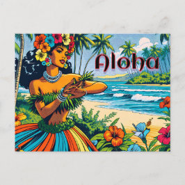 Postal Aloha | Bailarina hawaiana hula en la playa