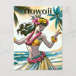 Postal Aloha | Bailarina hawaiana hula en la playa