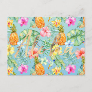 Postal Aloha Dorado Floral Pájaros Tropicales