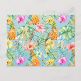 Postal Aloha Dorado Floral Pájaros Tropicales
