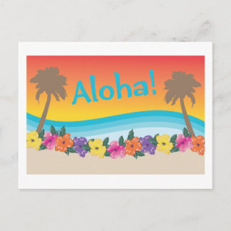 Postal ¡Aloha! Escenario tropical de la playa de atardece