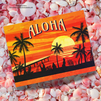 Postal Aloha Greeting desde Hawaii Hermosa playa vintage