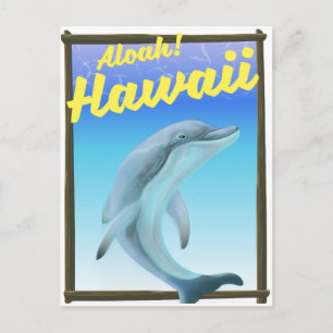 Postal ¡Aloha! Hawái! Cartel de viaje de delfines
