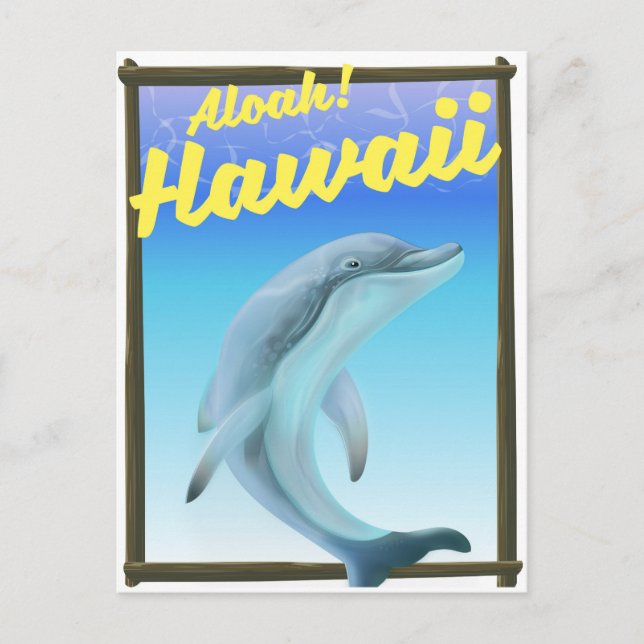 Postal ¡Aloha! Hawái! Cartel de viaje de delfines (Anverso)