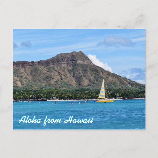 Postal Aloha Hawaii Duamond Head Waikiki Beach Ocean (Anverso)