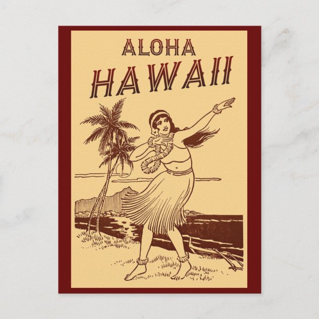 Postal Aloha Hawaii Hula Chica (Anverso)