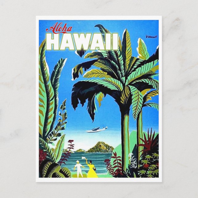 Postal Aloha Hawaii, isla tropical, viaje en aerolínea vi (Anverso)