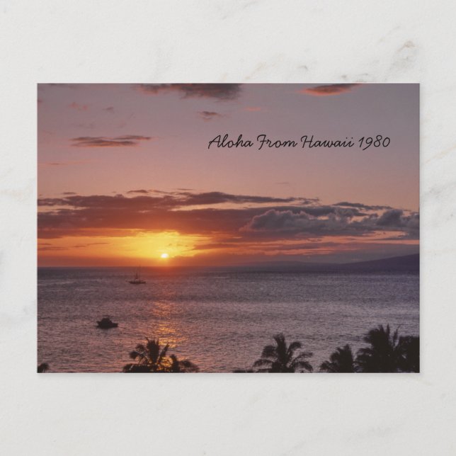 Postal Aloha Hawaii: Paisaje del atardecer en bonito (Anverso)