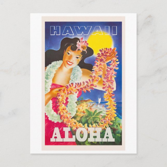 Postal Aloha, Hawaii, Viajes al estilo vintage (Anverso)