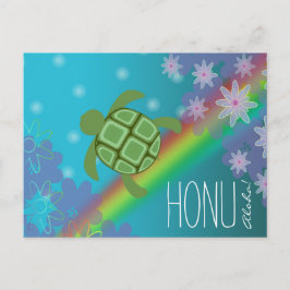 Postal Aloha Honu Hermosa tortuga marina arco iris y flor
