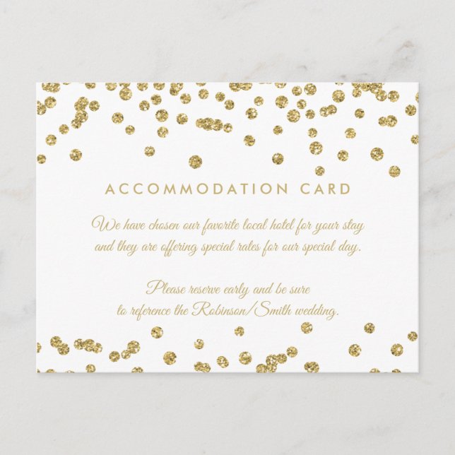 Postal Alojamiento Gold Faux Purpurina Confetti White (Anverso)