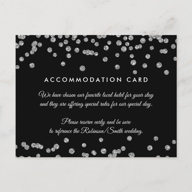 Postal Alojamiento Silver Faux Purpurina Confetti Negro (Anverso)