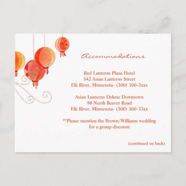 Postal Alojamiento y dirección Boda de los faroles rojos (Anverso)