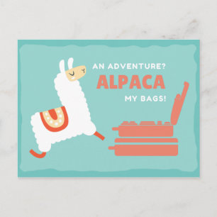 Postal Alpaca Blanca Divertida de Viaje