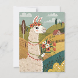 Postal Alpaca con flores arte popular
