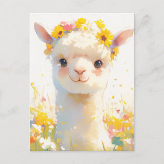 Postal Alpaca with Yellow Floral Crown Meadow