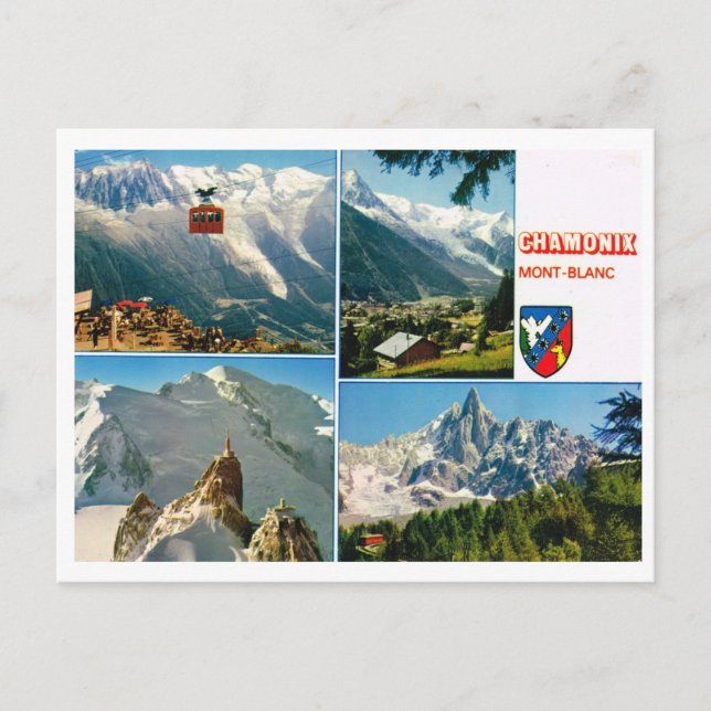 Postal Alpes franceses vintage, Chamonix multiview (Anverso)