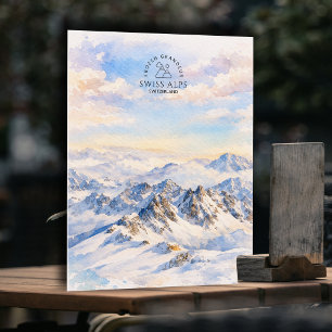Postal Alpes suizos - Montaña de Suiza   Acuarela 