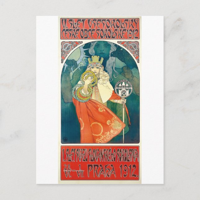 Postal Alphonse Mucha  6º Festival Sokol, 1912 (Anverso)