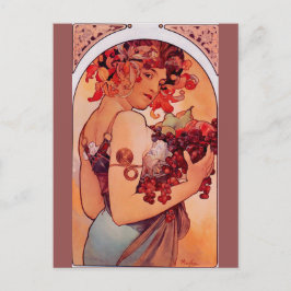 Postal Alphonse Mucha, Art Nouveau, cosecha, fruta, repro