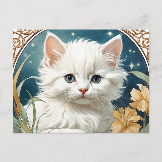 Postal Alphonse Mucha Art Nouveau Kitten (Anverso)