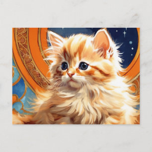 Postal Alphonse Mucha Art Nouveau Naranja Cat