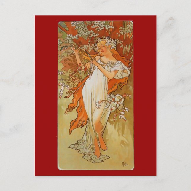 Postal Alphonse Mucha - Art Nouveau - Primavera (Anverso)