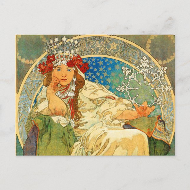 Postal Alphonse Mucha Art Nouveau Princess Hyacinth (Anverso)