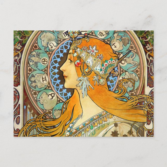 Postal Alphonse Mucha Art Nouveau Zodiac (Anverso)