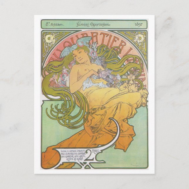 Postal Alphonse Mucha - Au Quartier (Anverso)