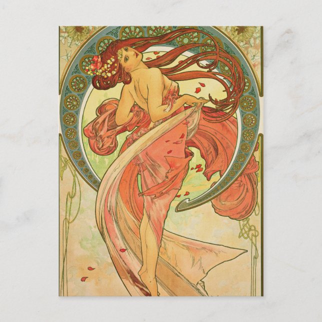 Postal Alphonse Mucha - Baile (Anverso)