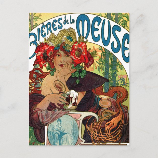 Postal Alphonse Mucha Bieres De La Meuse (Anverso)