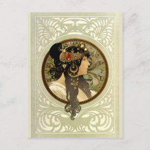 Postal Alphonse Mucha - Cabezas Bizantinas Morena