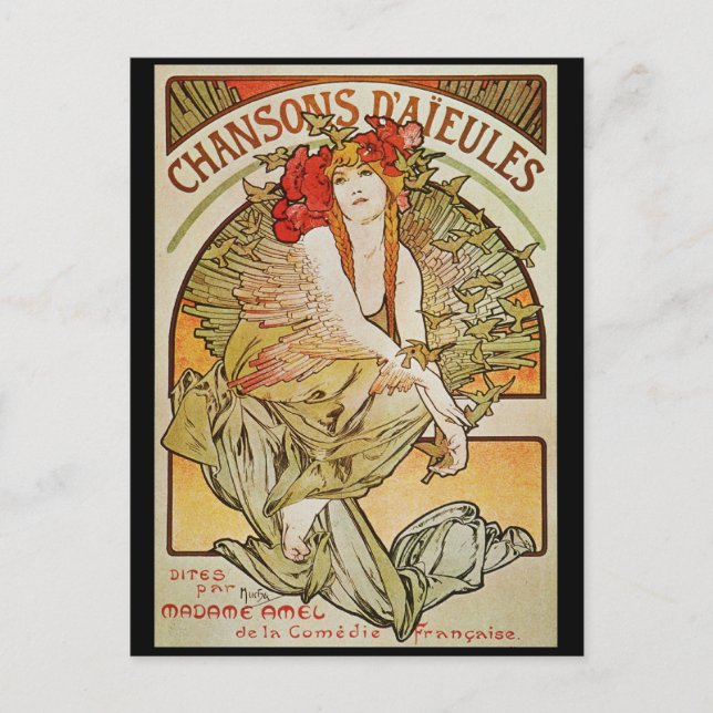 POSTAL ALPHONSE MUCHA CHANSONS D`AJEULES (Anverso)