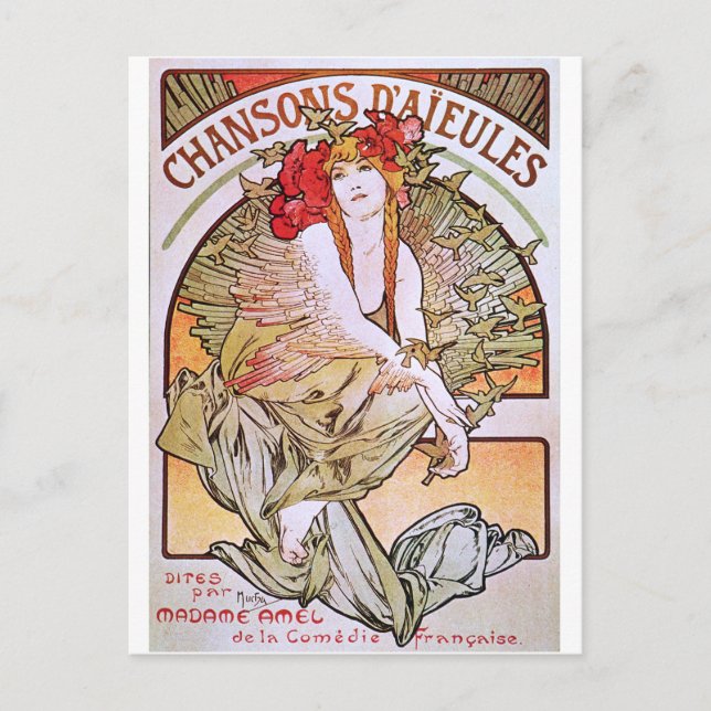 Postal Alphonse Mucha. Chansons D'Aieules, c.1898 (Anverso)