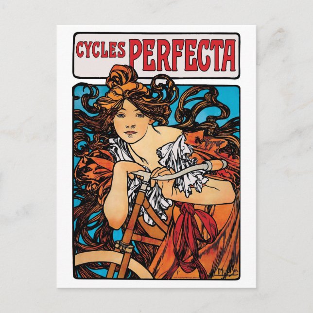 Postal Alphonse Mucha - Ciclos Perfecta Retro Art Nouveau (Anverso)