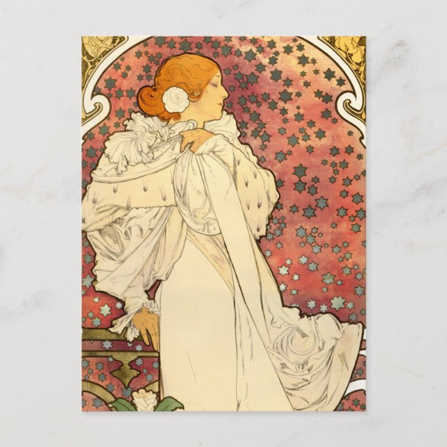Postal Alphonse Mucha Dama de la Camelias Postcard (Anverso)