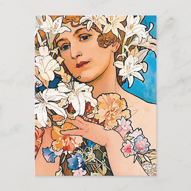 Postal Alphonse Mucha - Flor - Arte Retro Art Nouveau (Anverso)