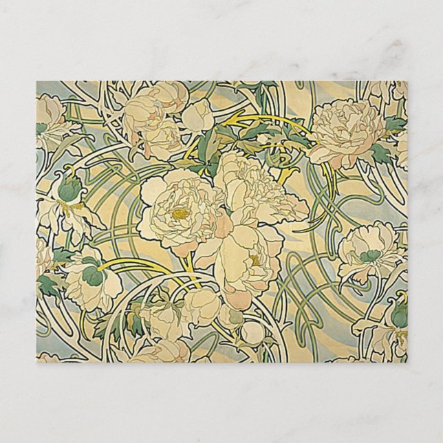 Postal Alphonse Mucha - Flores (Anverso)