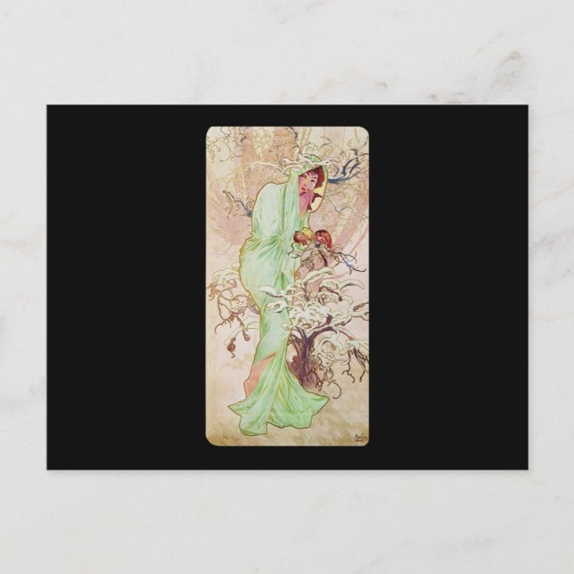 Postal Alphonse Mucha Hiver Winter (Anverso)