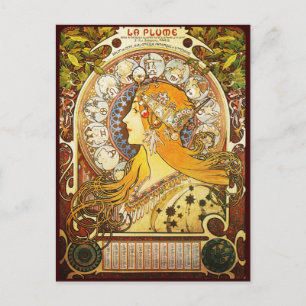 Postal Alphonse Mucha La Plume