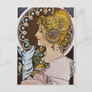 Postal Alphonse Mucha. La Plume/La Pluma, 1899