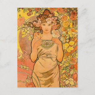 Postal Alphonse Mucha La Postcarta Rosa