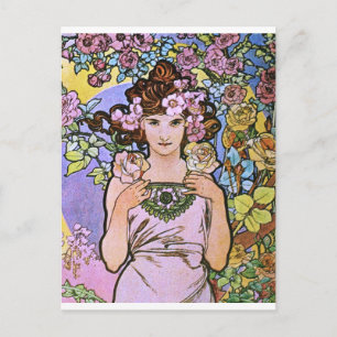 Postal Alphonse Mucha. La Rosa/Rosa, 1897
