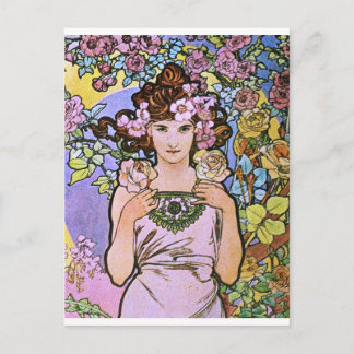Postal Alphonse Mucha. La Rosa/Rosa, 1897