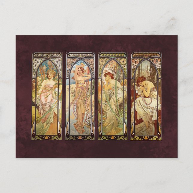 Postal Alphonse Mucha, los tiempos del día (Anverso)