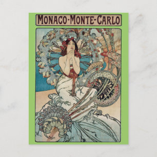 Postal Alphonse Mucha ~ Mónaco Monte Carlo Art Nouveau